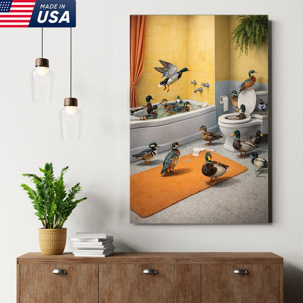 Funny Duck Bathroom Canvas, Farm Animal Wall Art, Quirky Decor