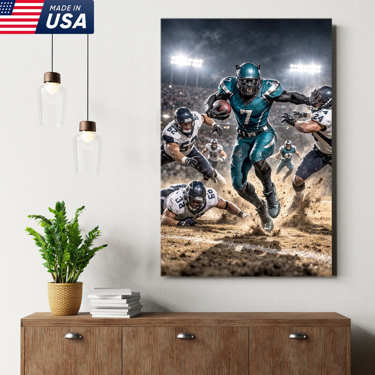 Black Panther Football Canvas Wall Art – Intense Stadium Action Sports Print