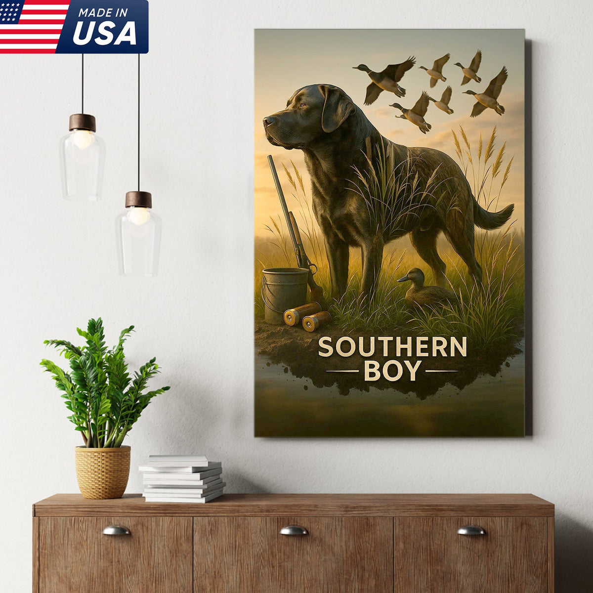 Black Lab Duck Hunting Canvas Wall Art, Labrador Retriever Waterfowl Print