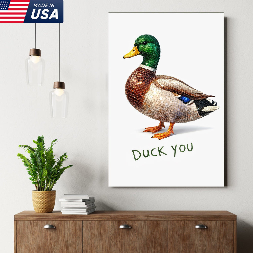 Funny Duck Canvas Wall Art – “Duck You” Sarcastic Animal Decor for Home or Office