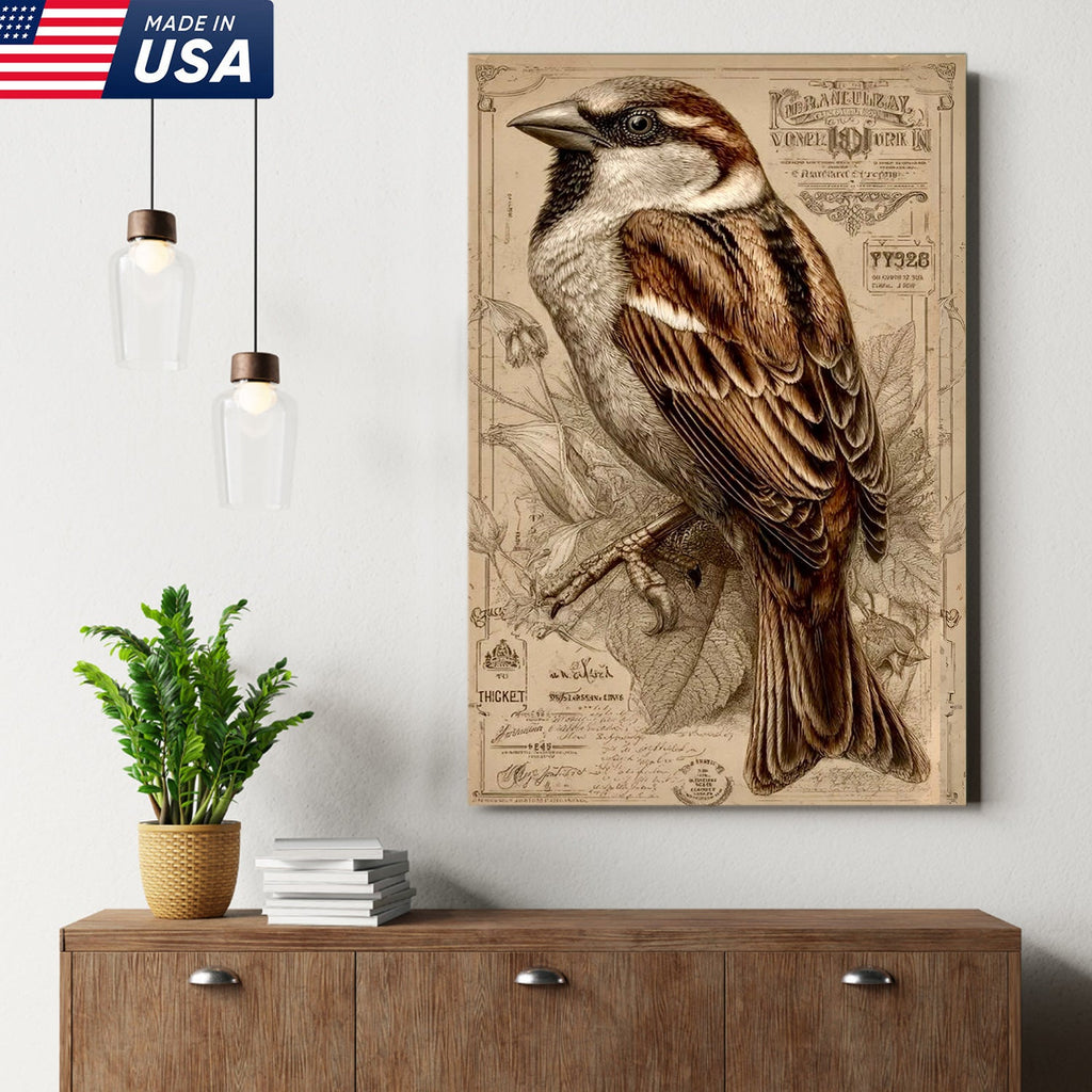 Vintage Sparrow Elegance Canvas