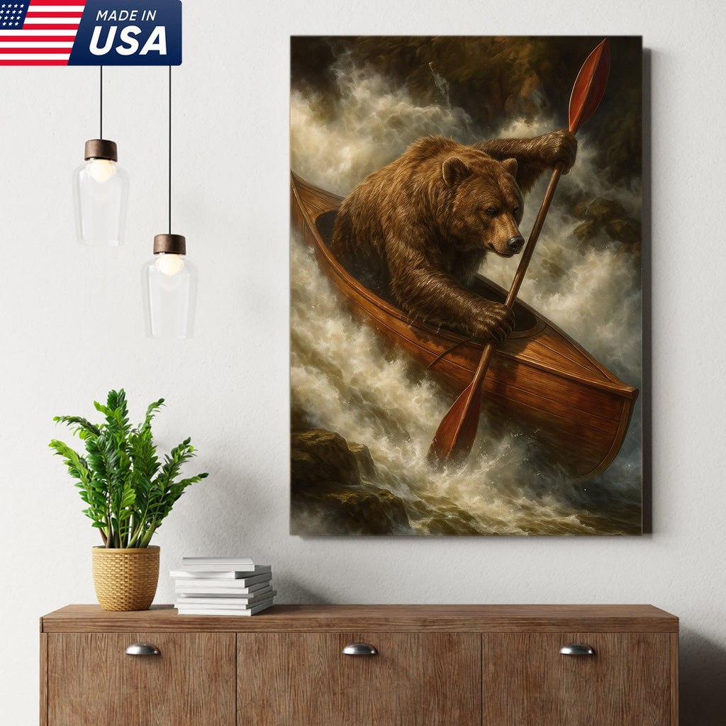 Bear Kayak Adventure Canvas – Epic Wall Art Gift for Outdoor Lovers, Campers & Adventurers