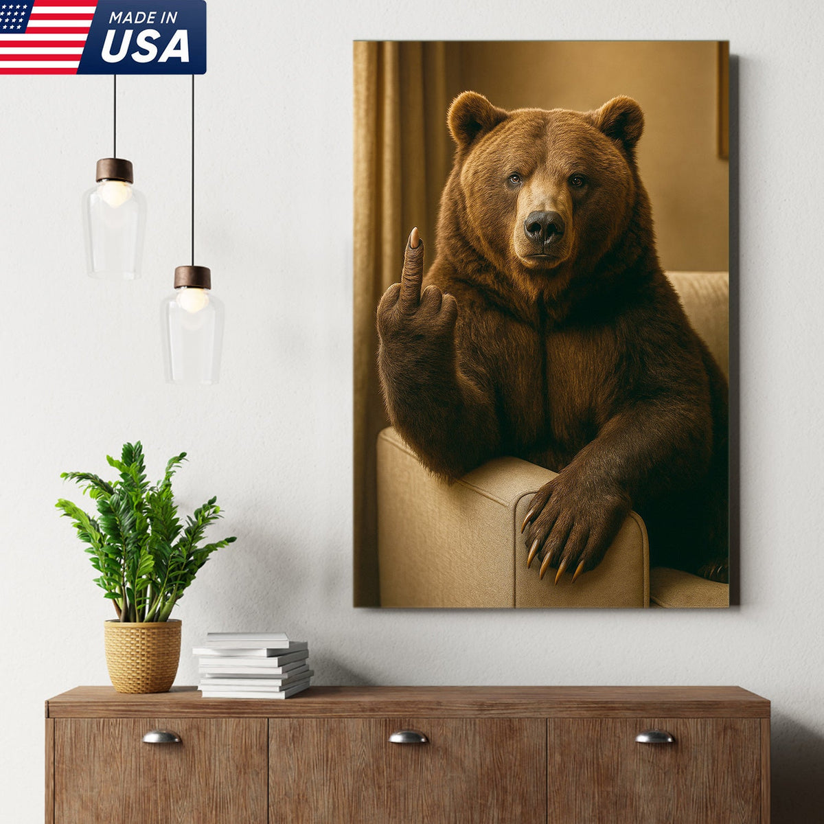 Funny Fukin' Bear Canvas – Funny Rude Animal Wall Art, Savage Man Cave Decor