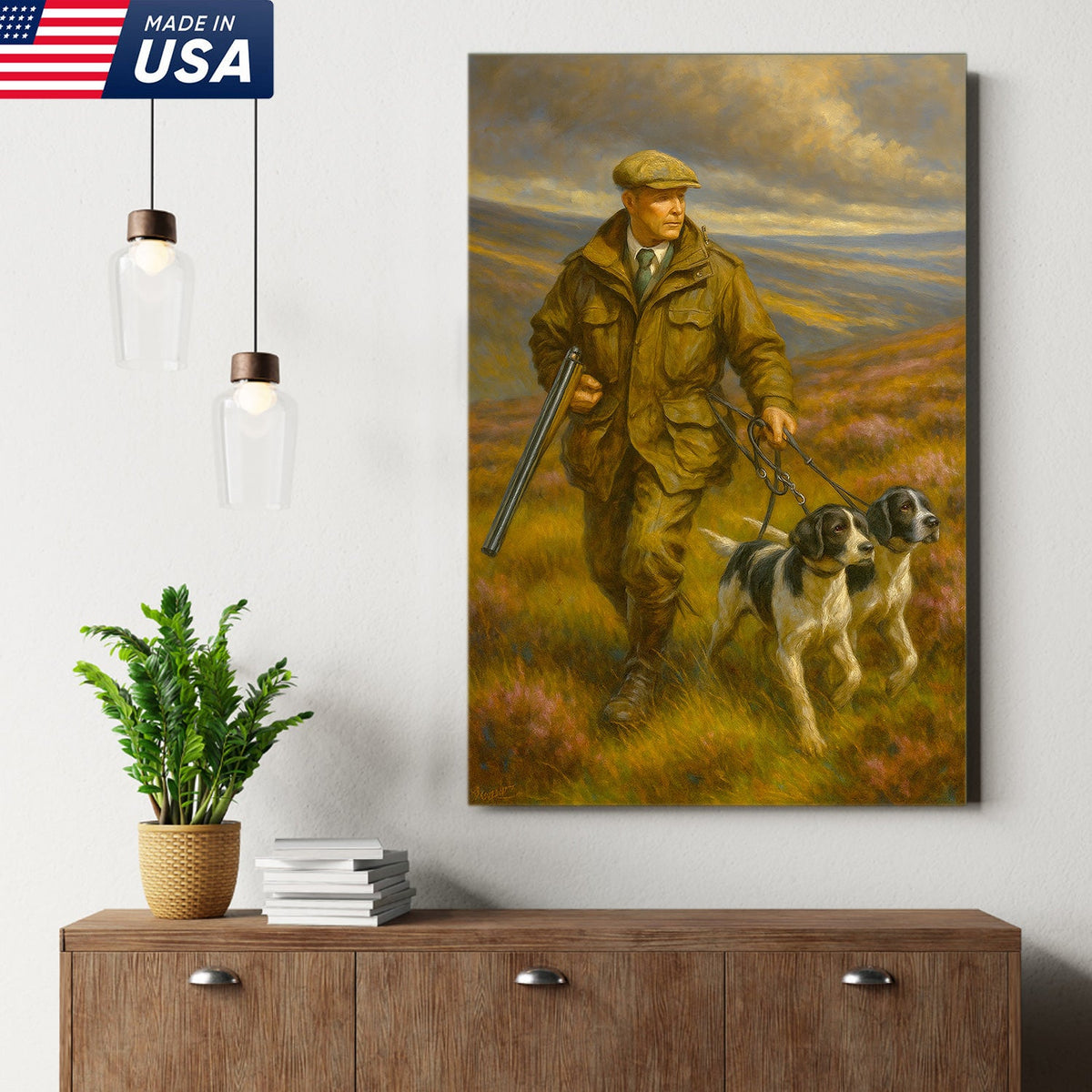 Upland Hunter With Hunting Dogs Canvas – Classic Field Sport Wall Art, Rustic Lodge Decor Gift