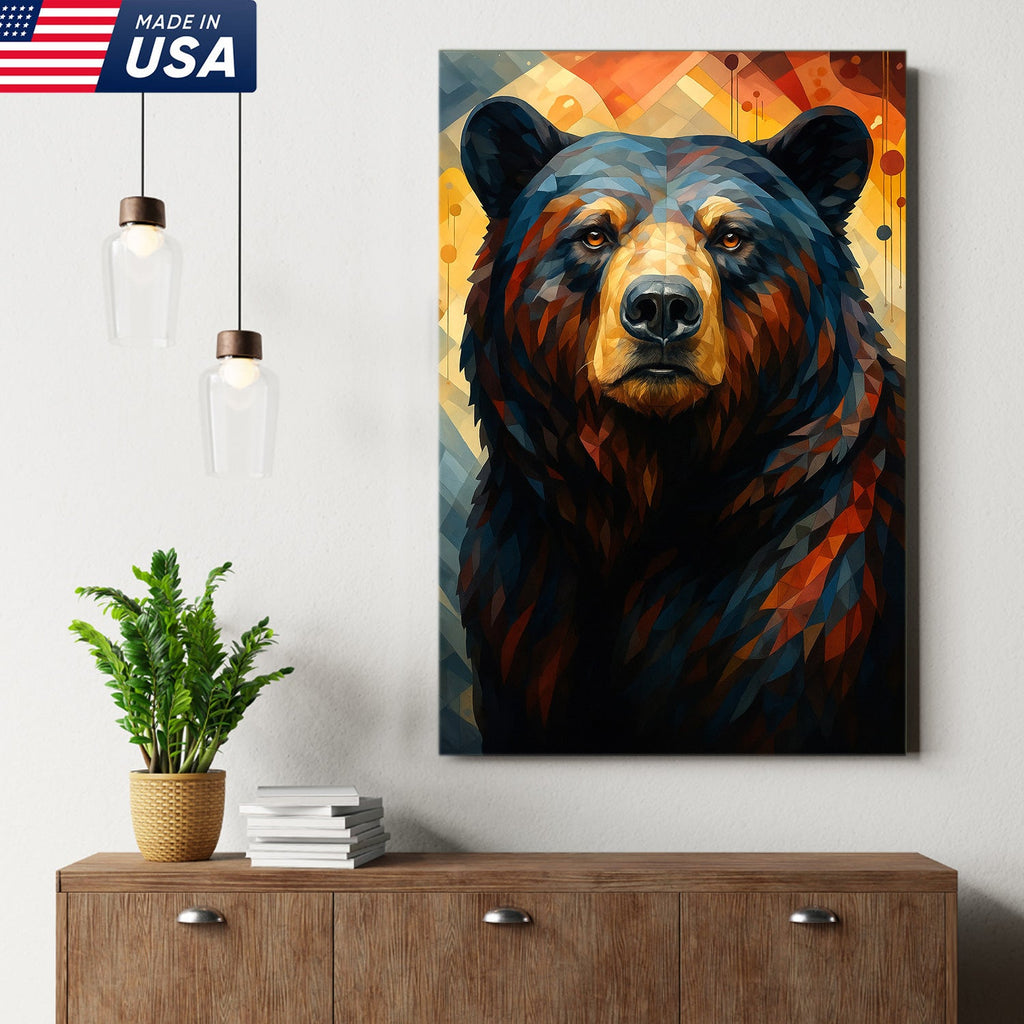 Geometric Bear Portrait Canvas – Modern Rustic Wall Art for Cabin & Man Cave Decor