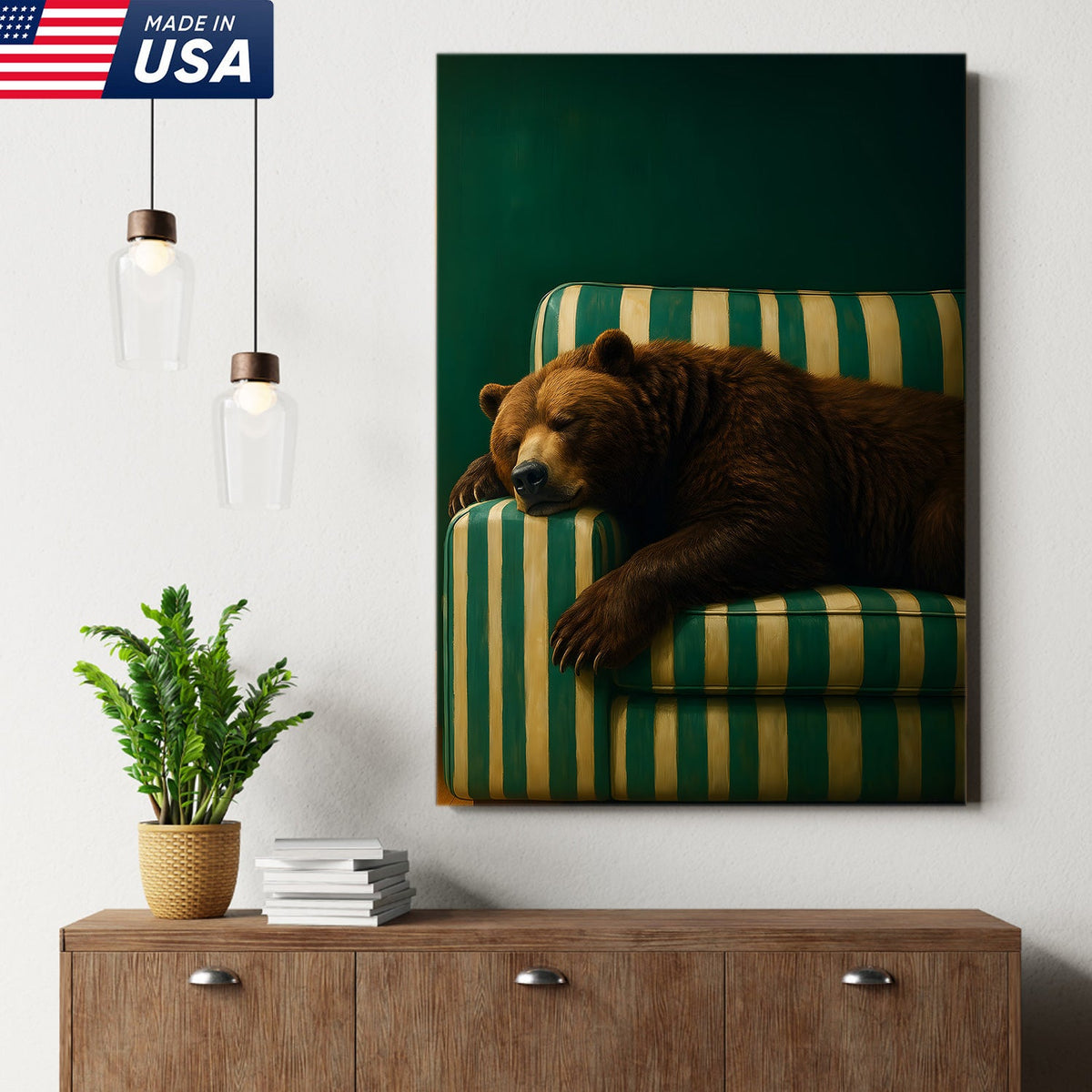 Funny Bear Canvas Wall Art – Rustic Cabin Decor & Perfect Gift for Hunters or Outdoorsmen