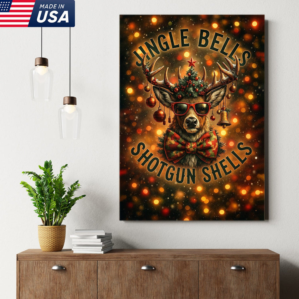 Christmas Deer Canvas Wall Art, Funny Holiday Reindeer Decor, Rustic Lodge Christmas Decoration