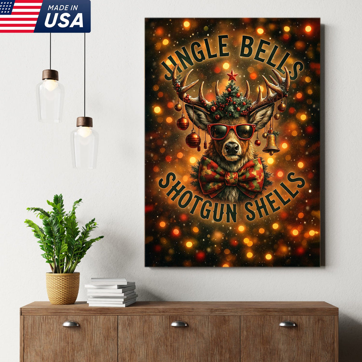 Christmas Deer Canvas Wall Art, Funny Holiday Reindeer Decor, Rustic Lodge Christmas Decoration