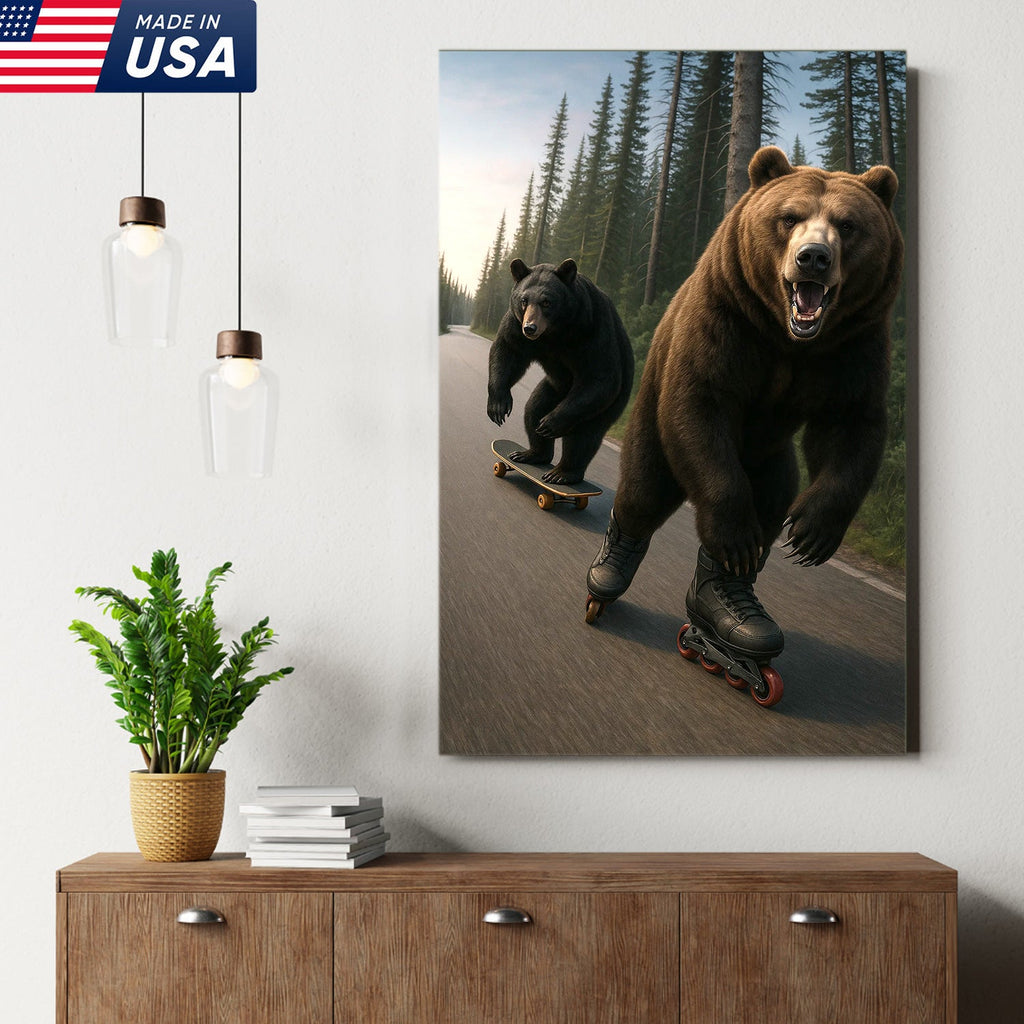 Skating Bears Canvas Art – Funny Bears on Skateboards & Rollerblades