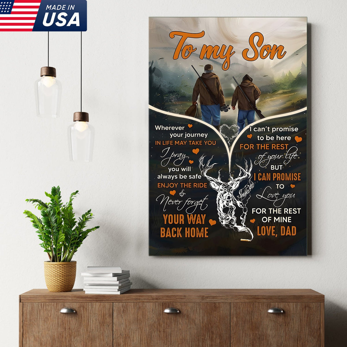 Personalized To My Son Hunting Canvas Wall Art – Gift from Dad to Son, Hunting Deer Canvas