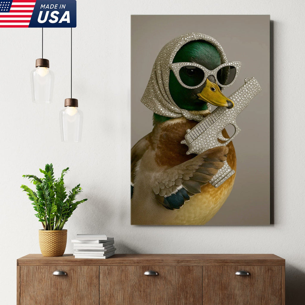 Glam Duck Canvas Art – Fancy Diamond-Style Shades & Sparkling Prop