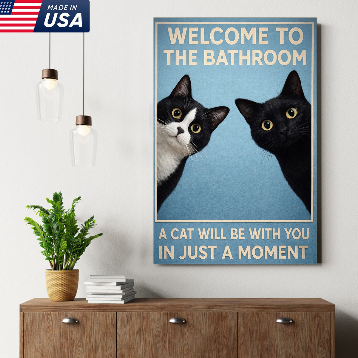 Funny Cat Bathroom Wall Art, Welcome to the Bathroom Cat Canvas