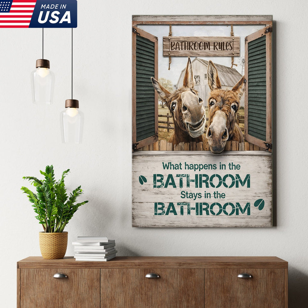 Funny Donkey Bathroom Sign, Rustic Farmhouse Bathroom Wall Decor