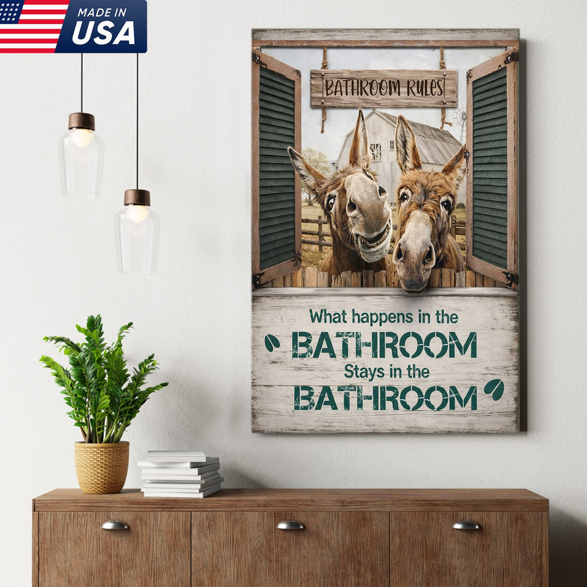 Funny Donkey Bathroom Sign, Rustic Farmhouse Bathroom Wall Decor
