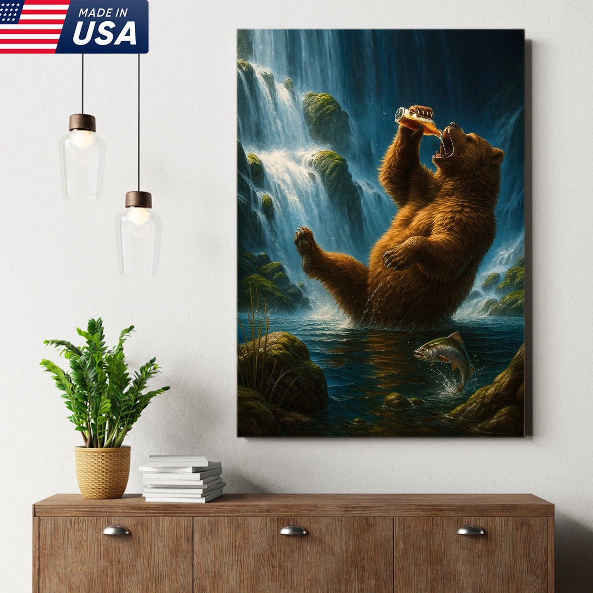 Funny Beer Bear Canvas Wall Art – Perfect Gift for Beer Lovers, Hunters & Outdoor Adventurers