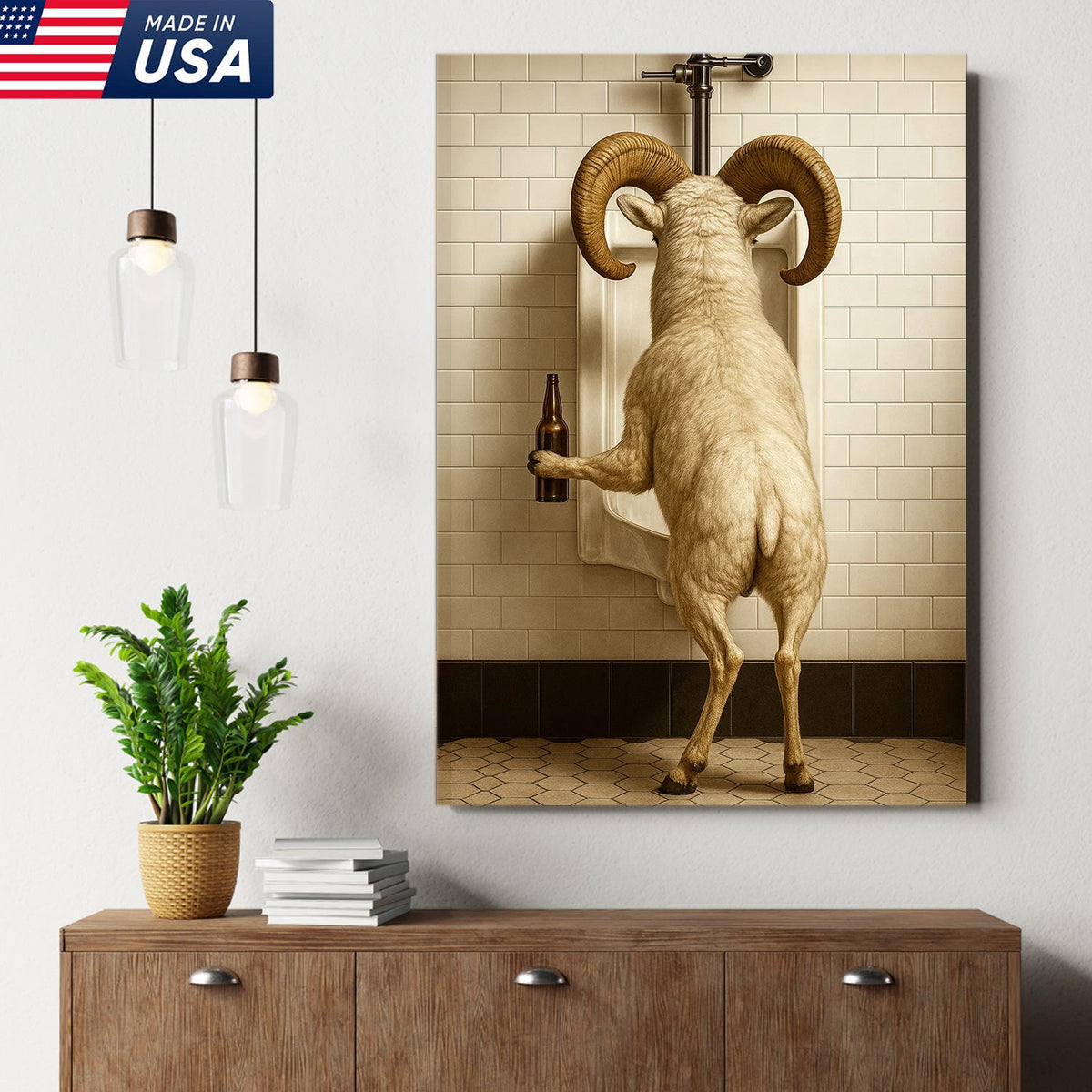 Whimsical Dall Sheep Canvas Wall Art - Funny Rustic Bathroom Decor for Cabin, Farmhouse, and Lodge