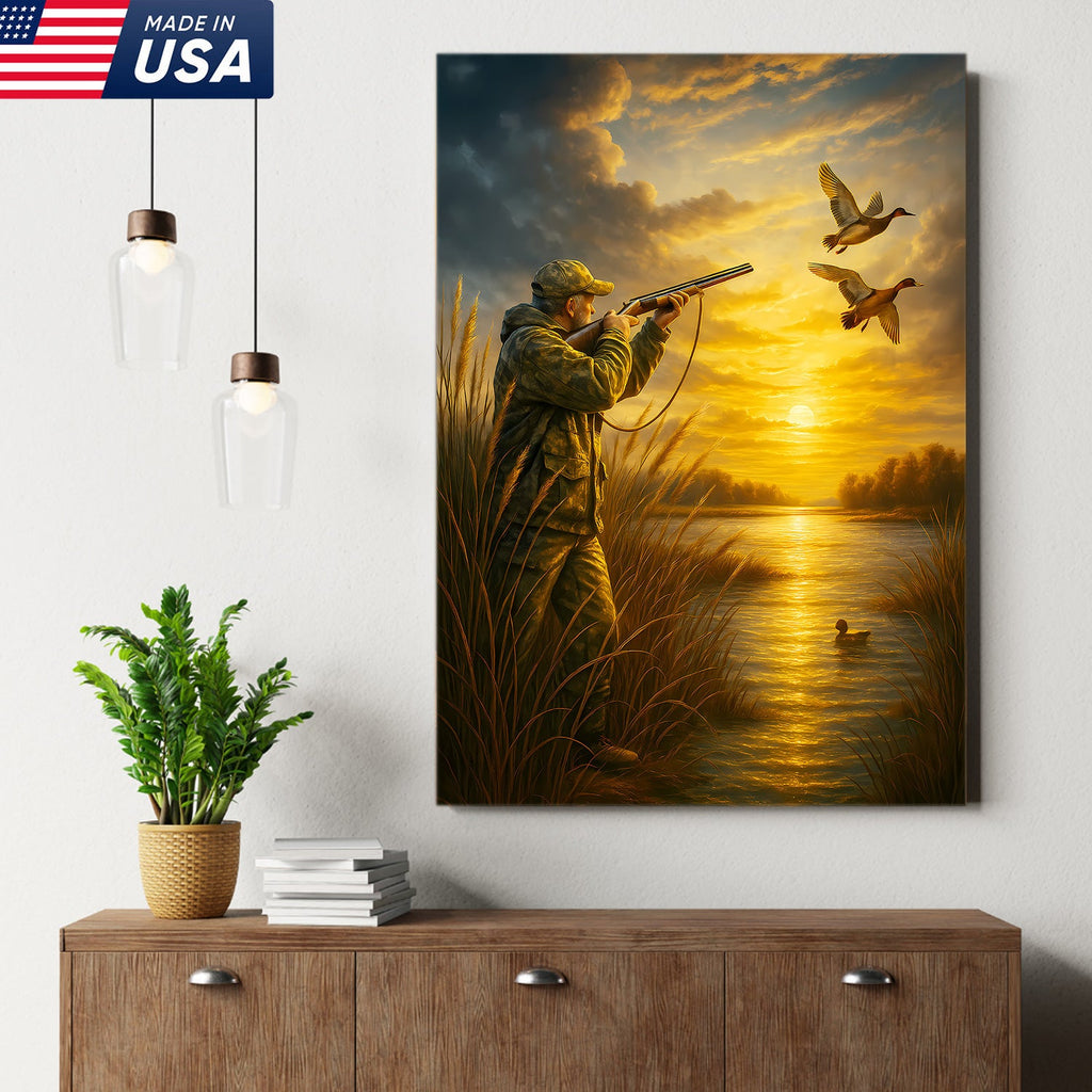 Duck Hunting Wall Art – Sunset Waterfowl Canvas for Hunters, Man Cave & Cabin Decor