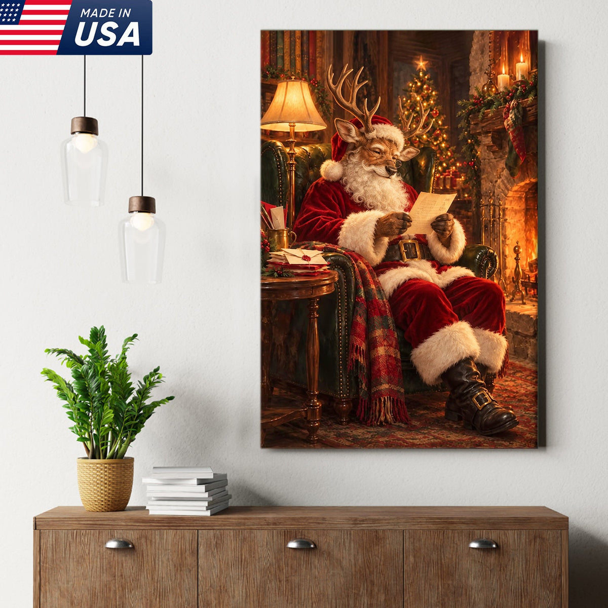 Santa's Cozy Reindeer Canvas