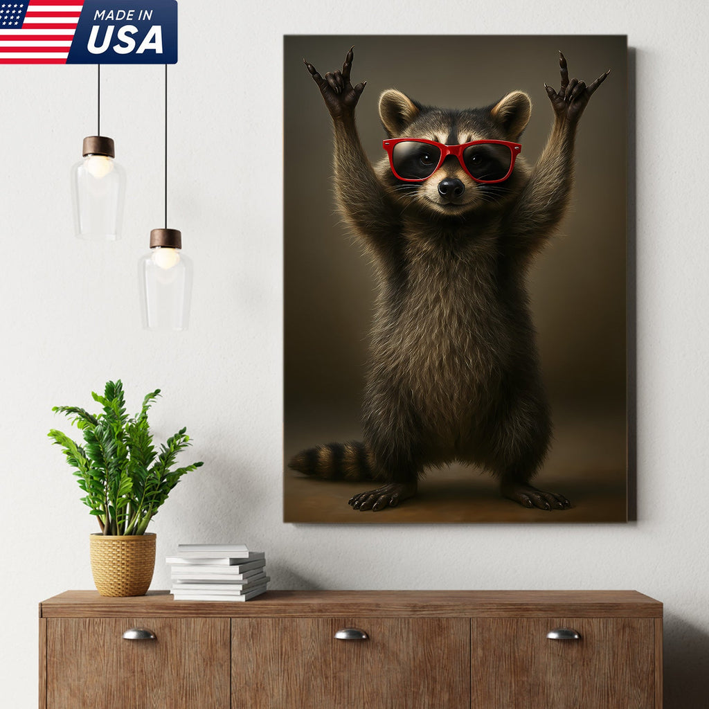 Cool Raccoon Wear Glasses Canvas Wall Art – Funny Gift for Hunters, Men & Cabin Decor