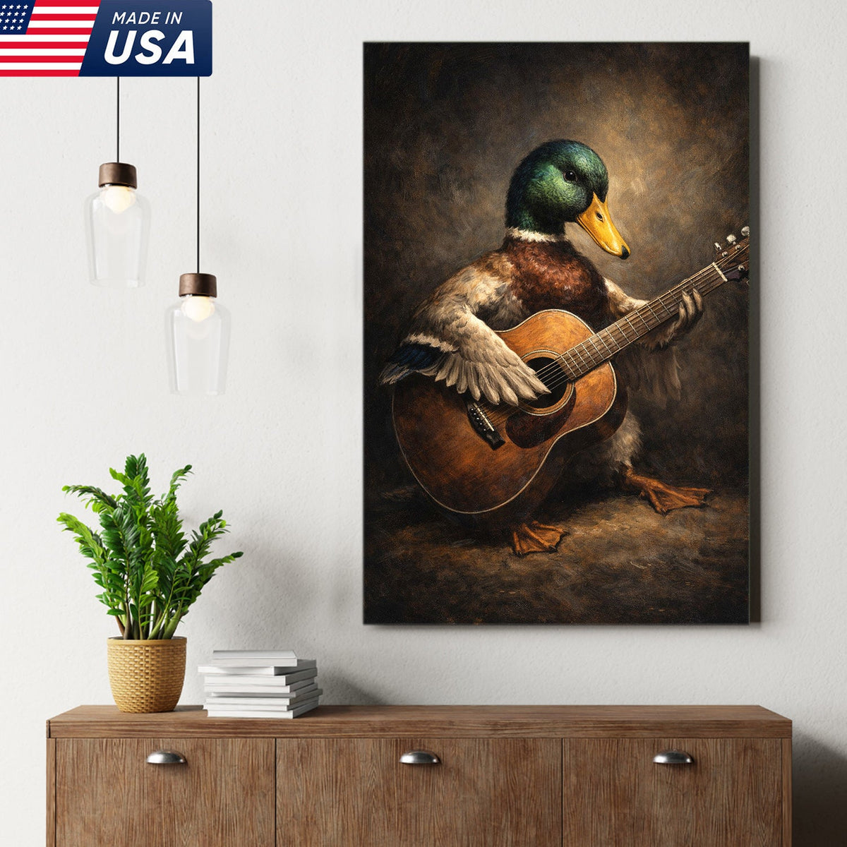 Funny Duck Playing Guitar Canvas Wall Art Music Animal Decor