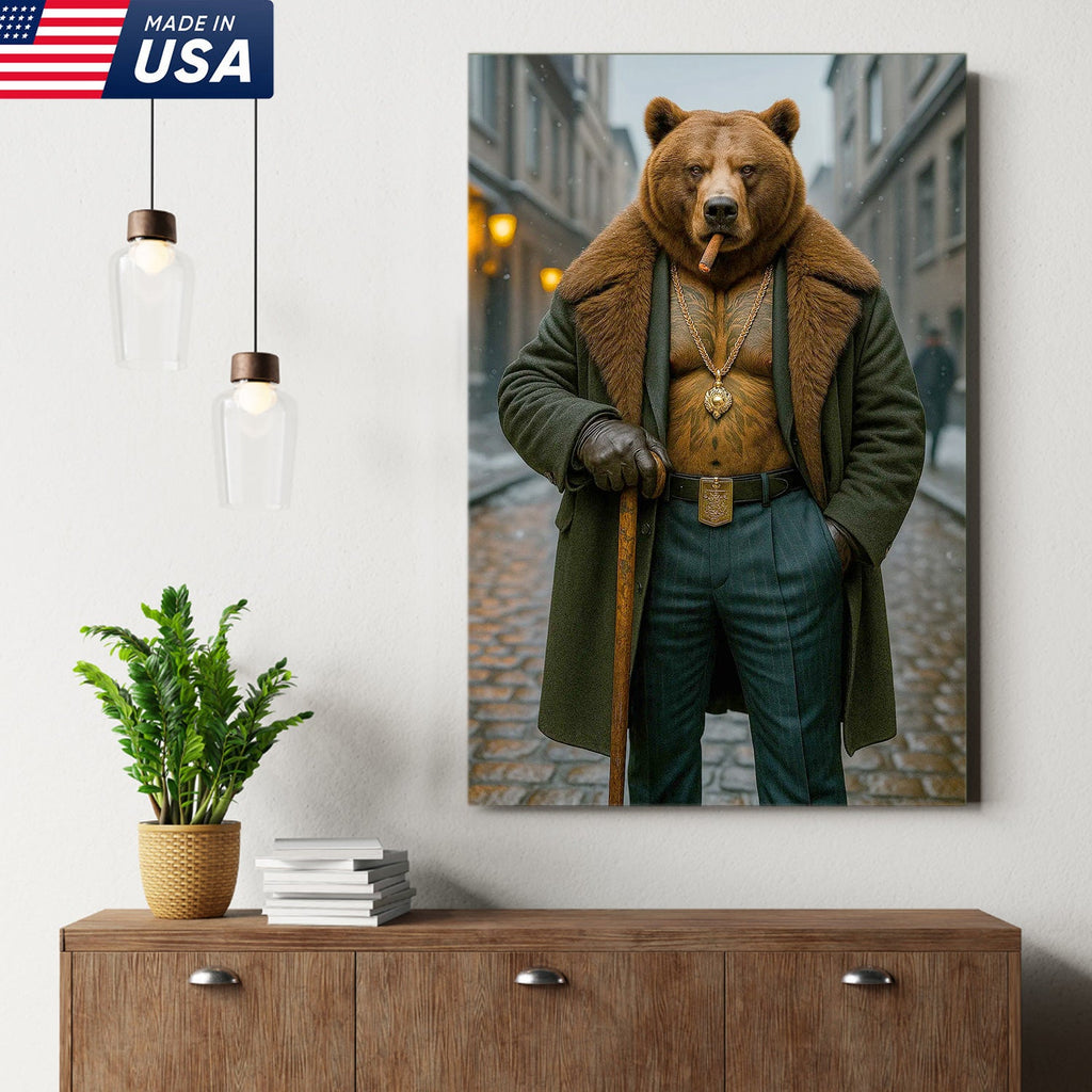 Urban Boss Bear in Fur Coat Canvas Wall Art, Dapper Animal product image 14