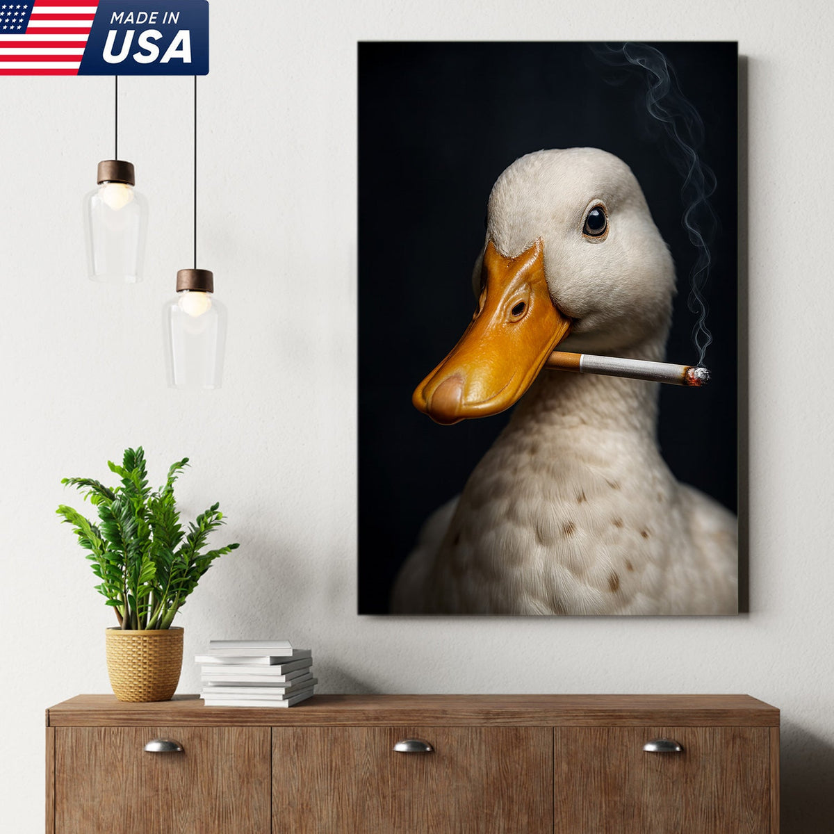 Smoking Duck Wall Art Canvas – Funny Farmhouse Decor for Men, Bar, Garage & Man Cave