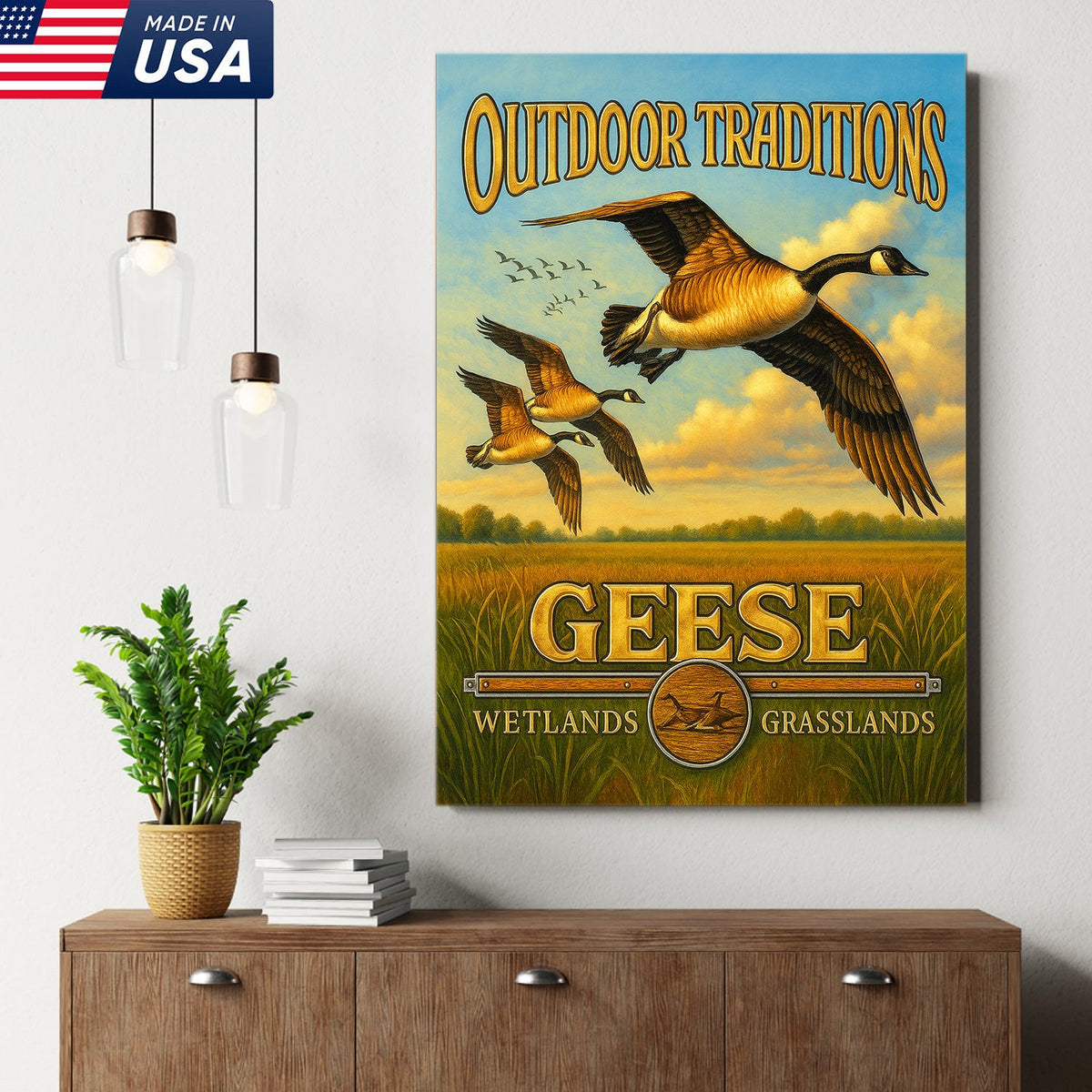 Geese Hunting Canvas Wall Art – Rustic Wildlife Wetlands Decor Gift for Hunters & Bird Lovers