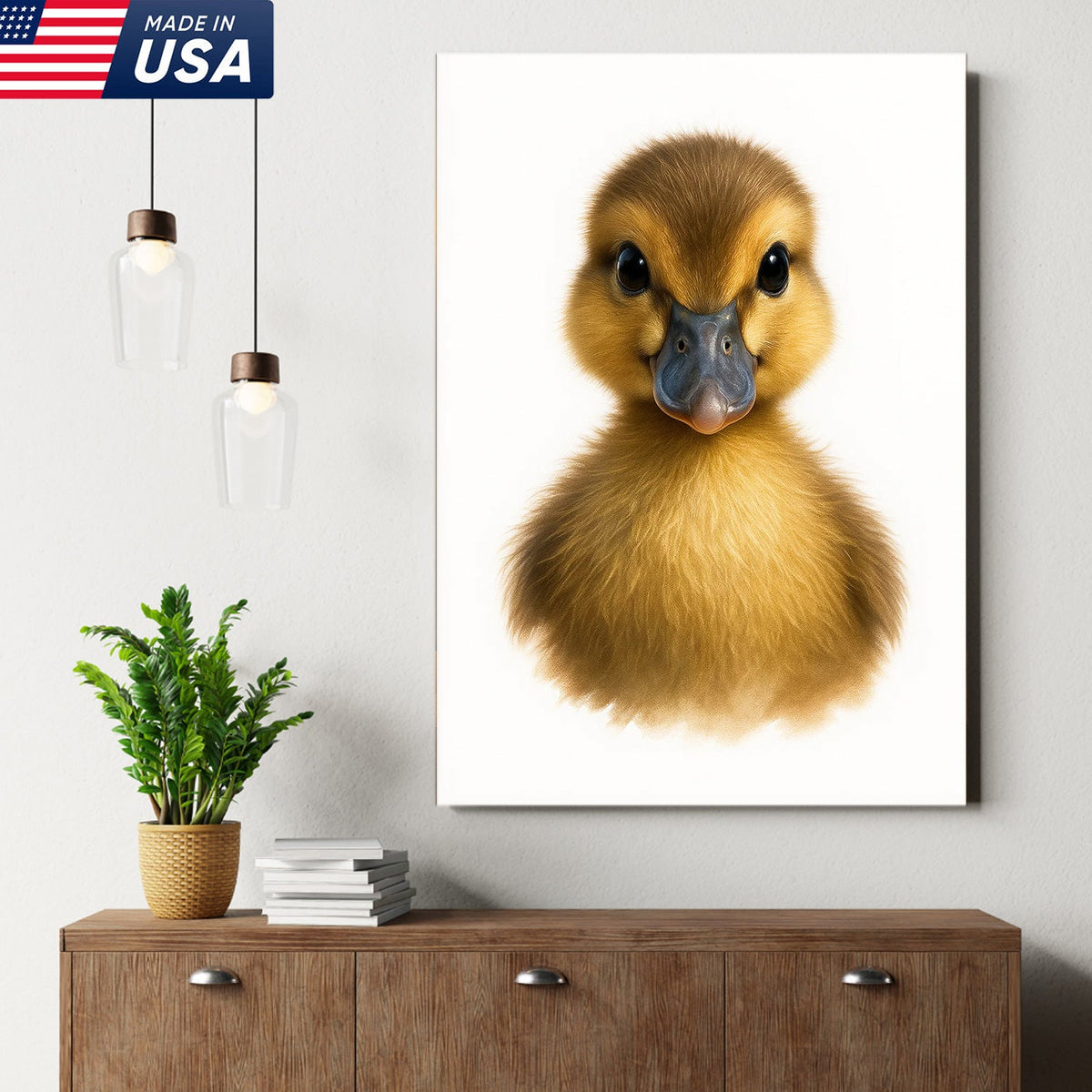 Minimalist Duckling Canvas Wall Art, Cute Baby Duck Portrait, Modern Animal Nursery Print