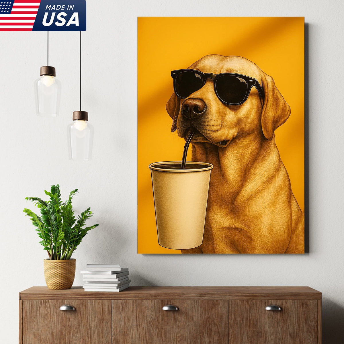 Cool Dog Canvas Wall Art – Funny Labrador with Sunglasses – Playful Rustic Home or Lodge Decor