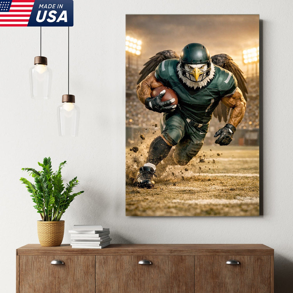Eagle Football Player Canvas Wall Art – Powerful Stadium Action Print