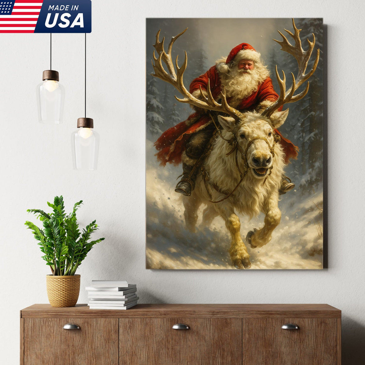 Santa On Reindeer Canvas Wall Art Canvas – Classic Christmas Wall Art