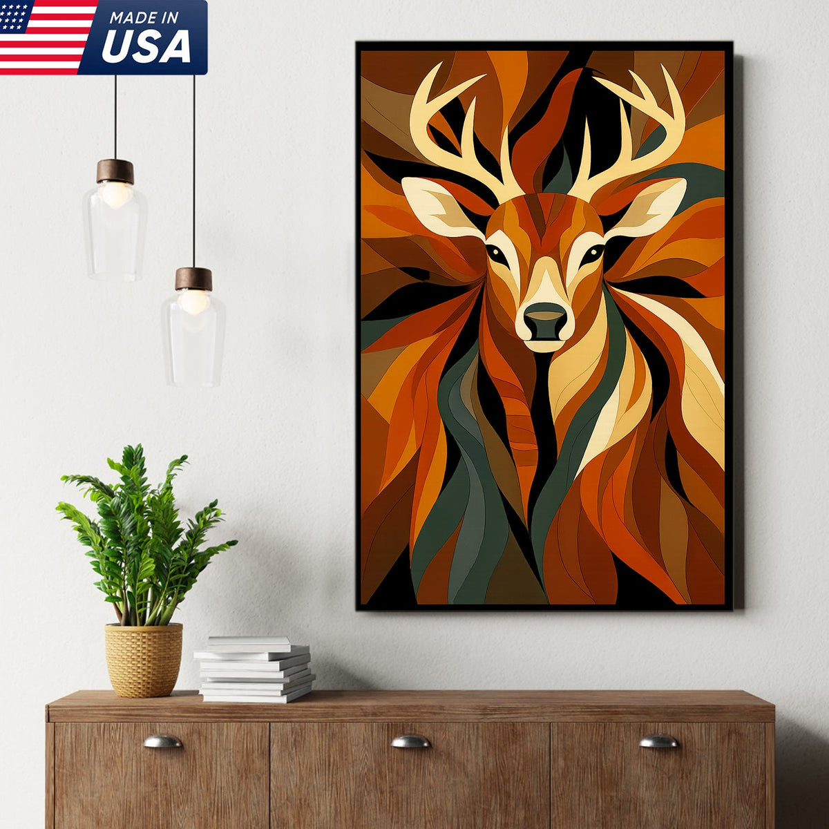 Geometric Deer Canvas Wall Art – Modern Rustic Decor for Hunters, Cabin, Lodge & Man Cave