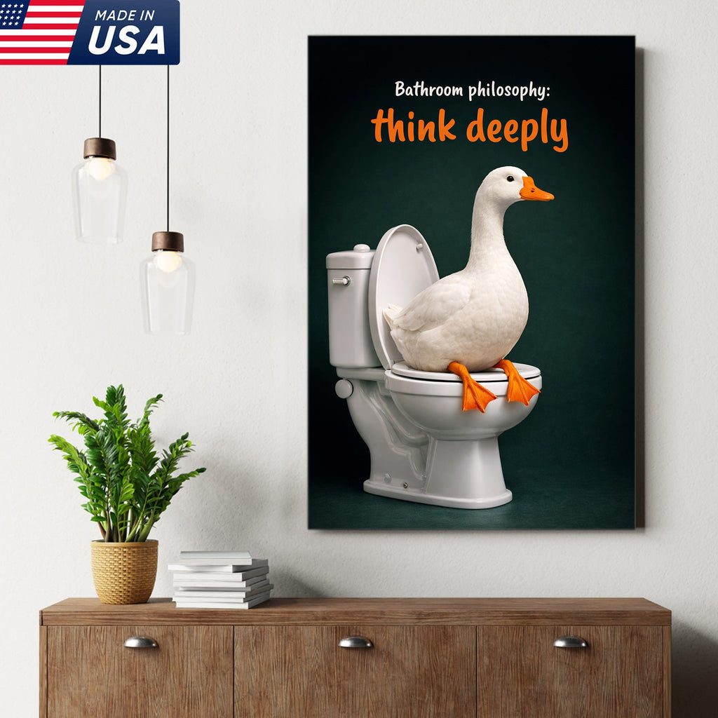 Think Deeply Duck Canvas Print – Funny Bathroom Philosophy Wall Art