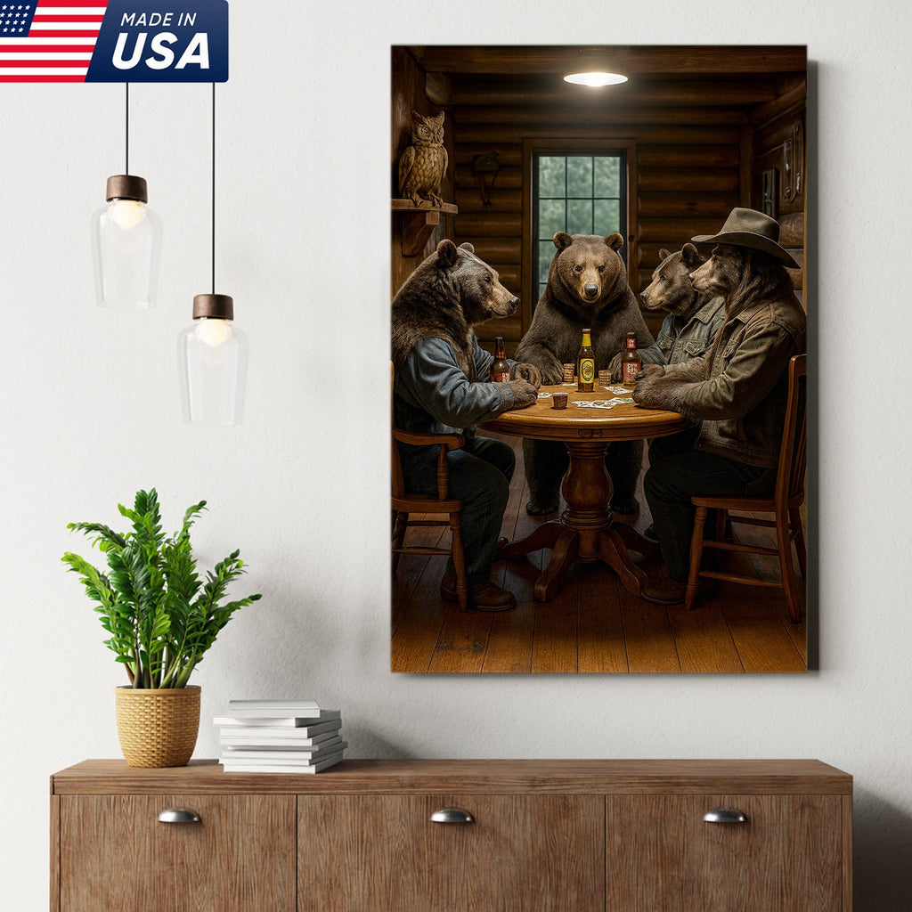 Bears Playing Poker Wall Art Canvas – Funny Cabin Decor Canvas Print for Bar & Man Cave
