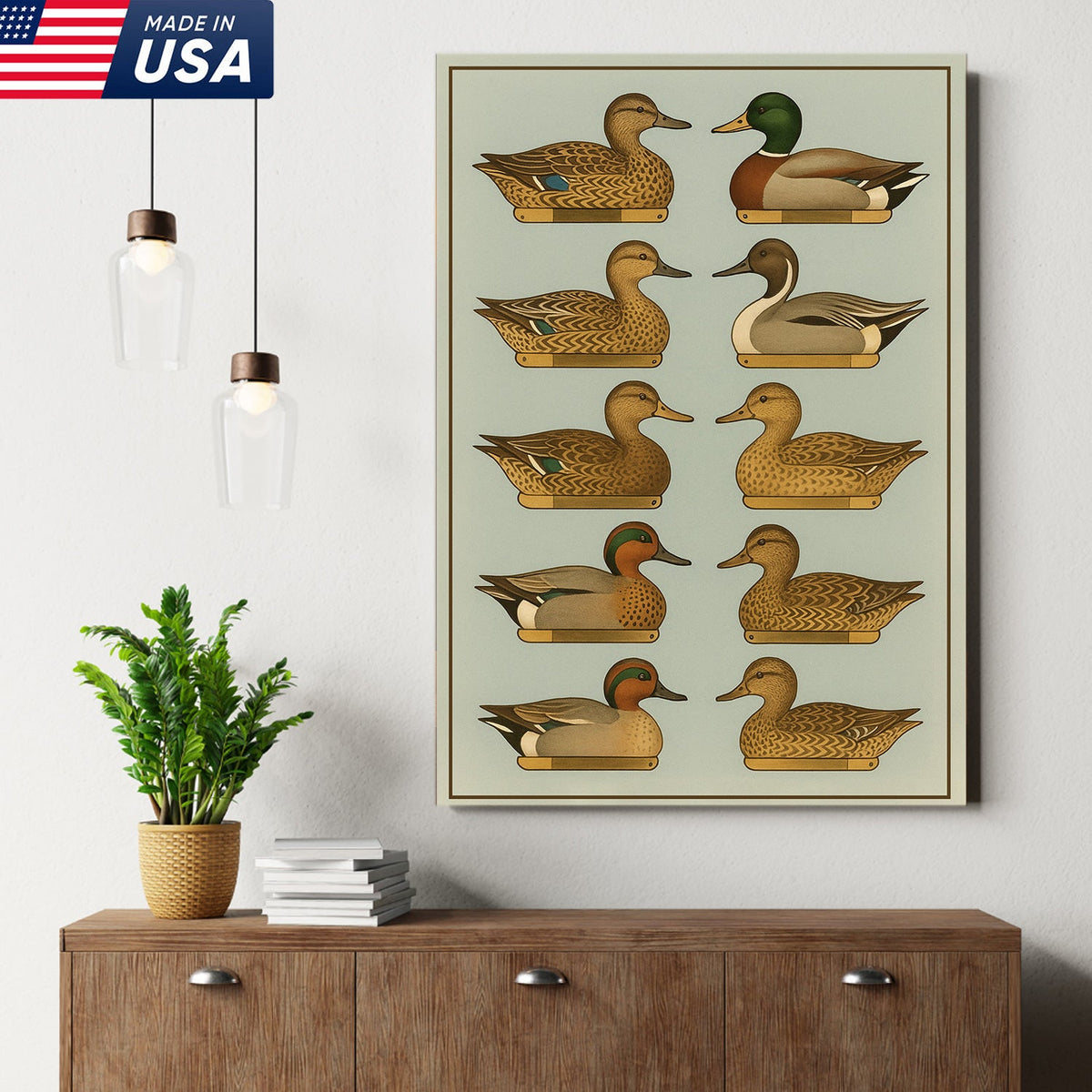 Duck Species Identification Canvas Wall Art – Rustic Hunting Lodge Decor for Hunters & Bird Lovers