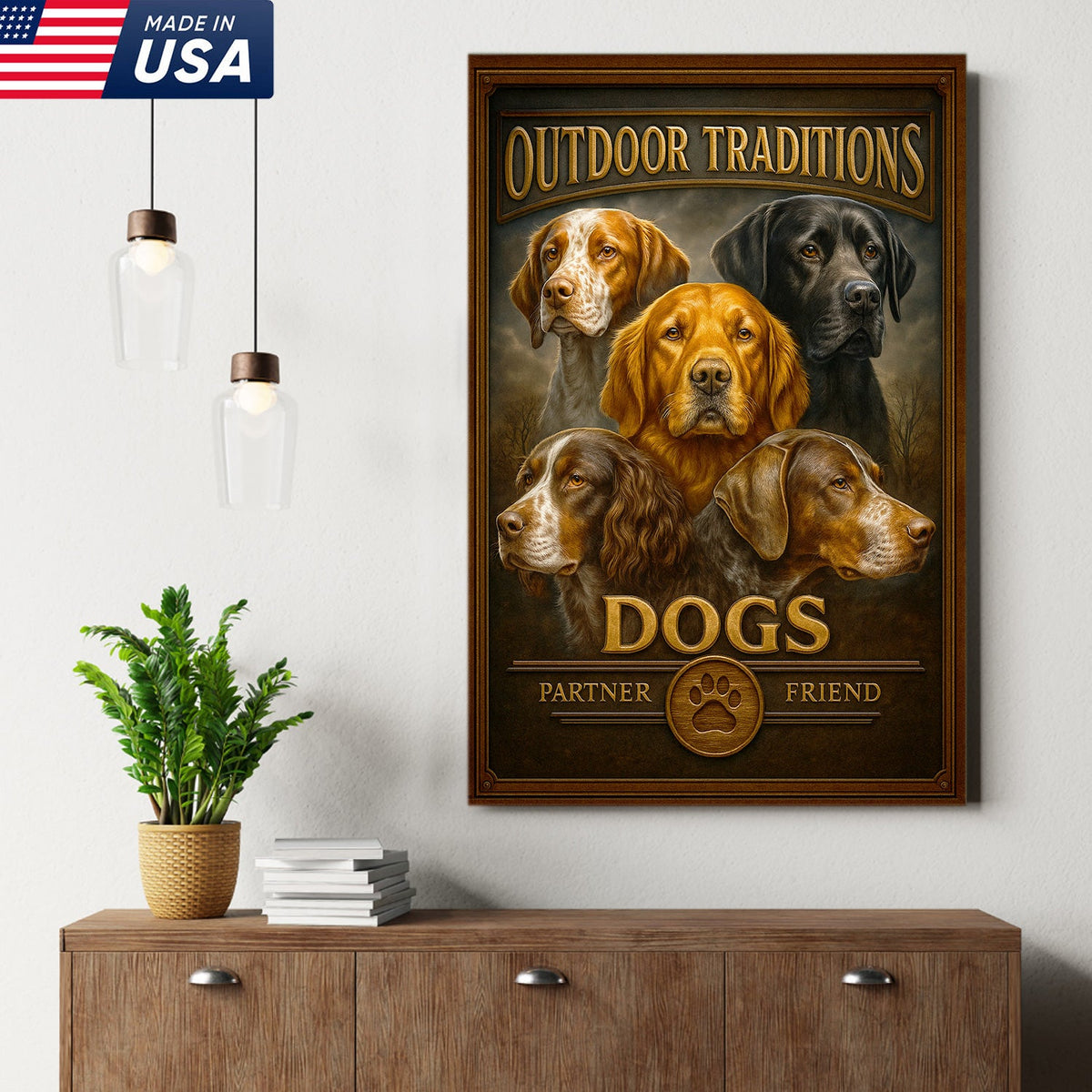 Outdoor Traditions Hunting Dog Canvas Wall Art – Rustic Cabin Decor & Gift for Hunters