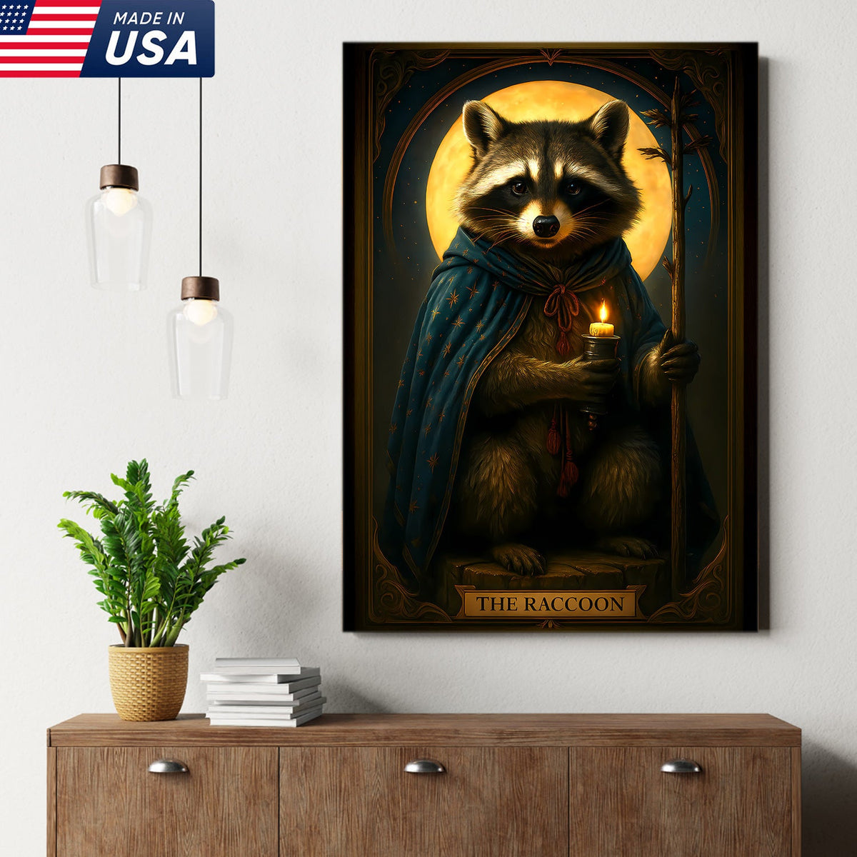 The Raccoon Candle Wall Art Canvas – Unique Fantasy Animal Wall Art Gift for Wildlife & Nature Lovers