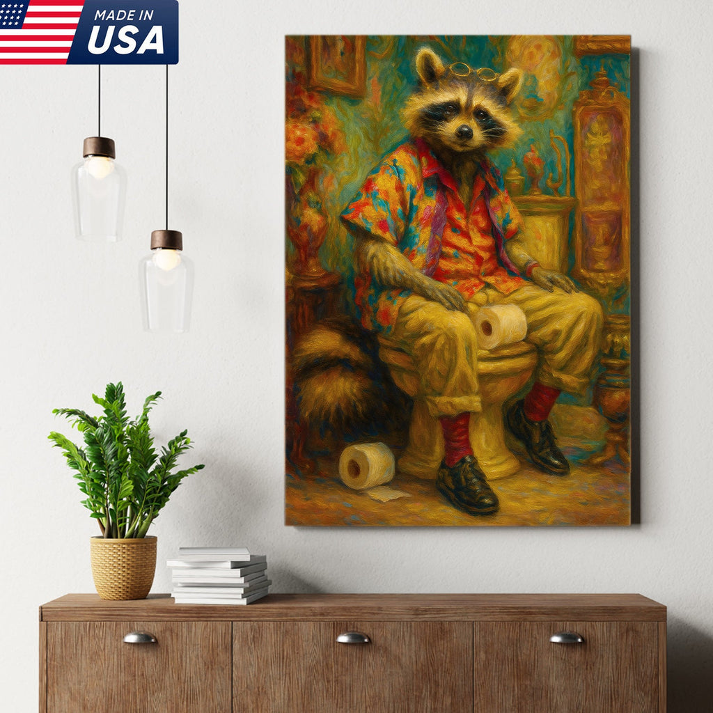 Funny Raccoon on Toilet Canvas Wall Art – Hawaiian Shirt product image 14