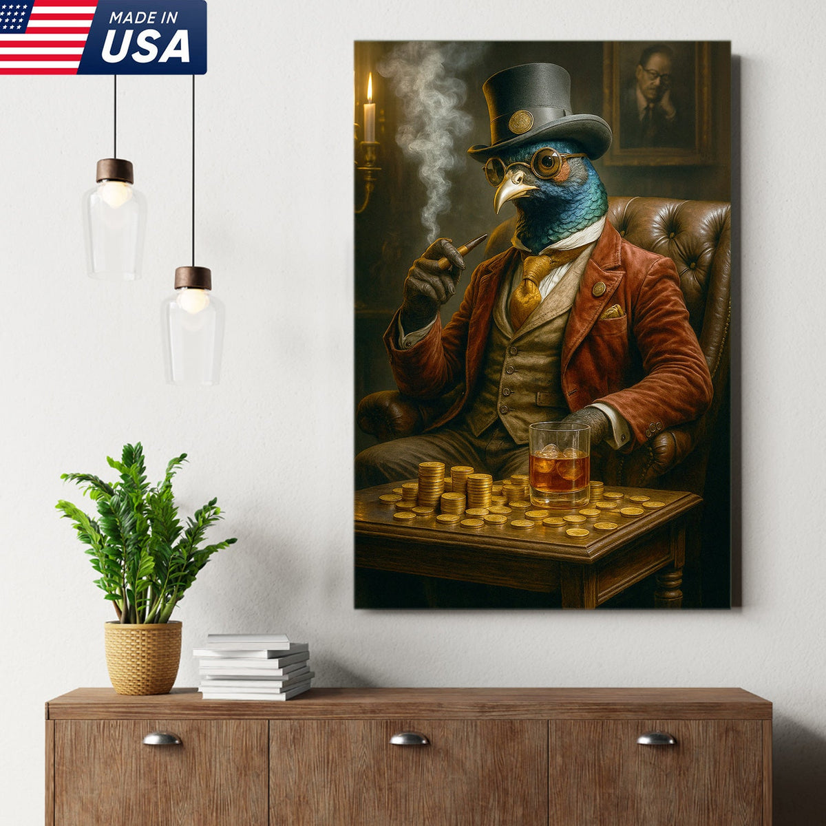 Funny Gentleman Pheasant Wall Art Canvas – Vintage Bar Wall Art Gift for Him, Dad, or Husband