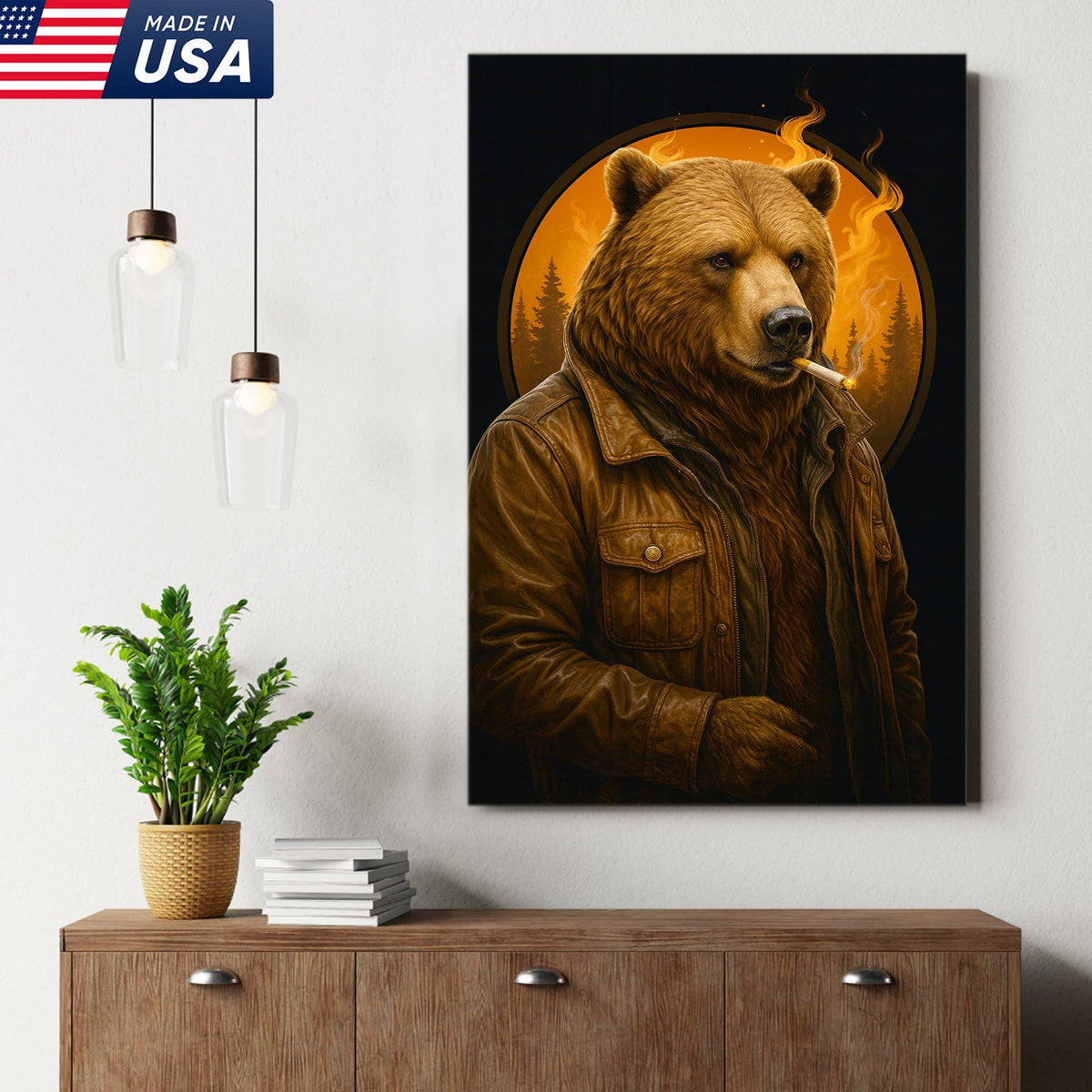 Smoking Bear Wall Art Canvas – Badass Leather Jacket Print product image 14