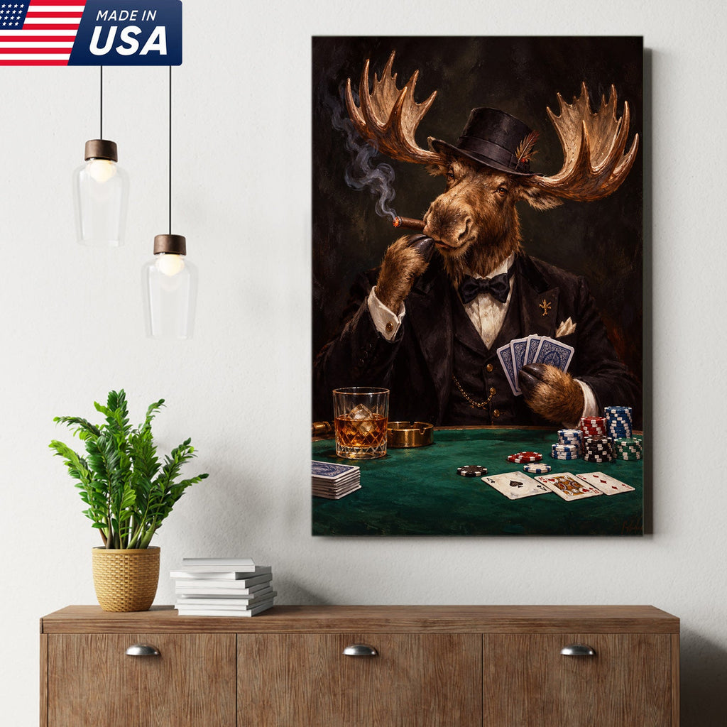 Gentleman Moose Poker Canvas