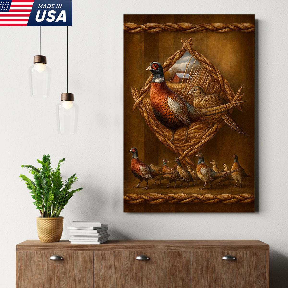 Pheasant Farmhouse Canvas Wall Art – Rustic Country Decor & Perfect Gift for Hunters