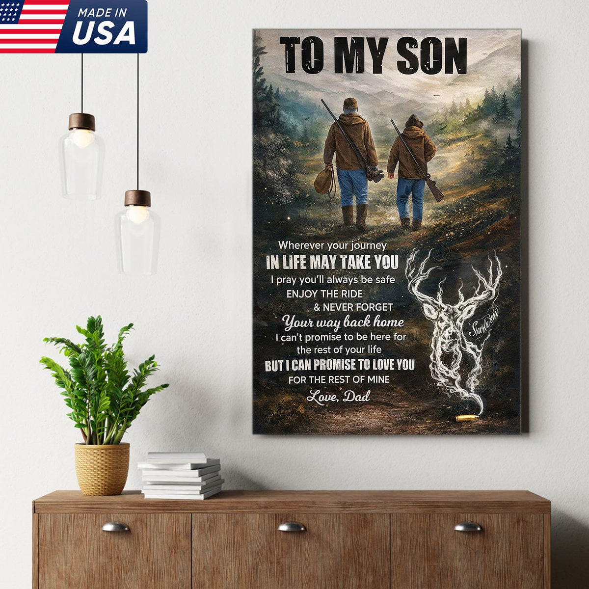 To My Son Hunting Canvas Wall Art, Father and Son Outdoor Journey Artwork