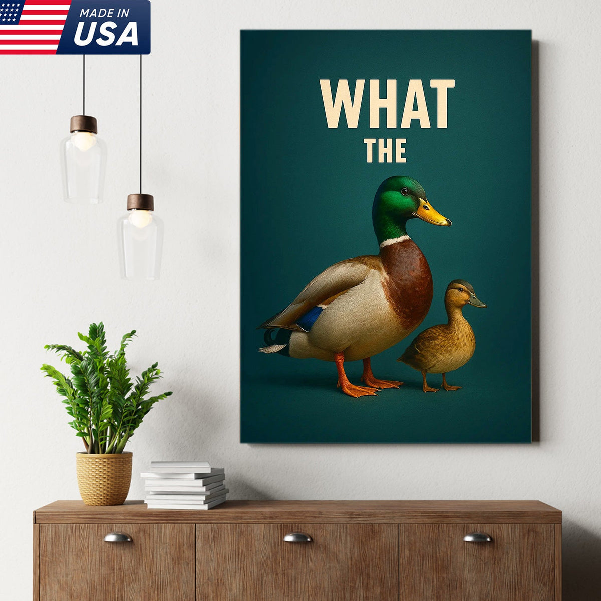Hilarious Duck Wall Art – Quirky Mallard Canvas Print – Unique Rustic Lodge Bathroom Decor