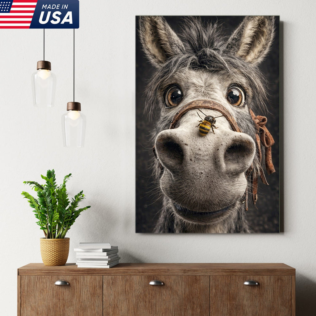 Funny Donkey Canvas Wall Art – Curious Donkey Portrait Farm Animal Wall Decor