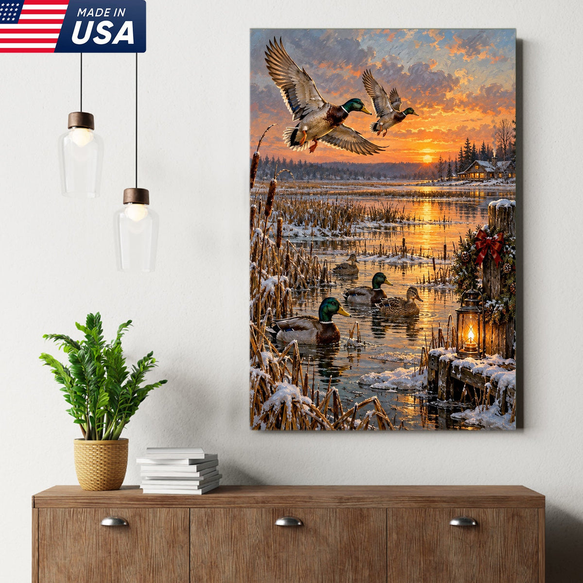 Christmas Mallard Sunset Canvas