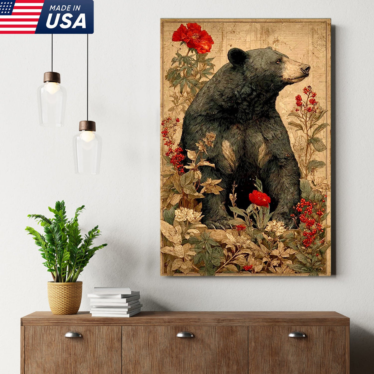 Botanical Black Bear Canvas