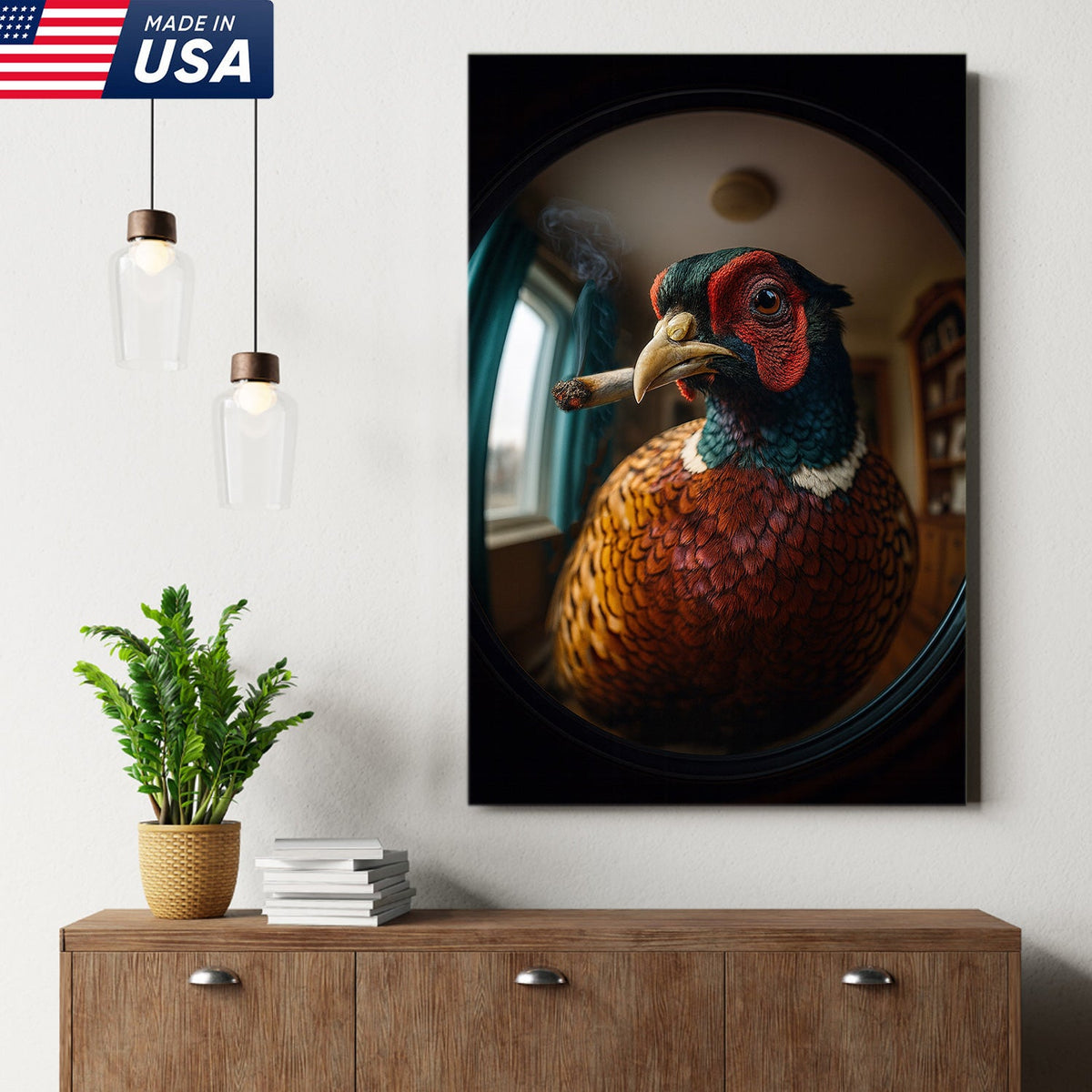 Funny Pheasant Wall Art Smoking Bird Print for Man Cave Decor - Unique Hunting Gift