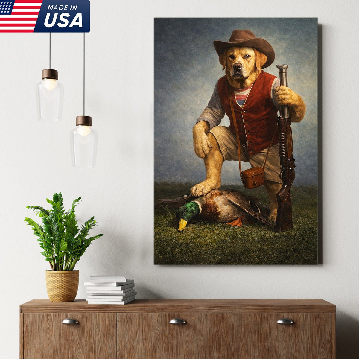 Funny Hunting Dog Canvas Wall Art Duck Hunter Dog Outdoor Decor