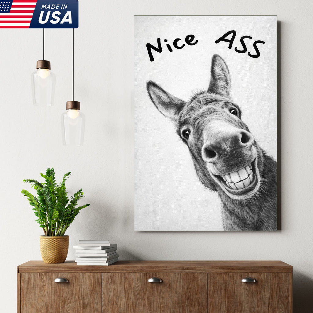 Funny Donkey Bathroom Wall Art, Nice Ass Donkey Canvas